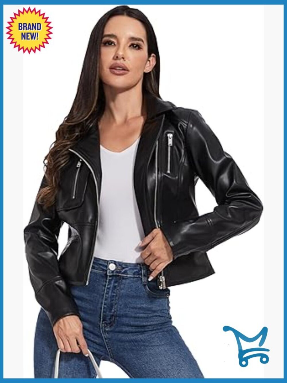 Faux Leather Motorcycle Jacket Moto Biker Blazer Casual Short Coat